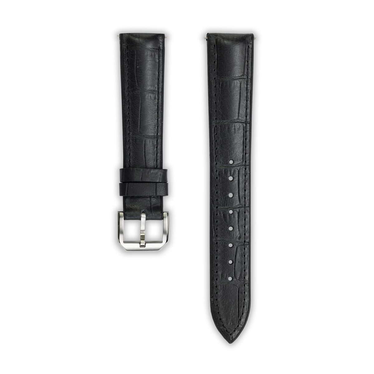 Black Croc DuoHide Leather Watch Strap, 20mm - Praesidus