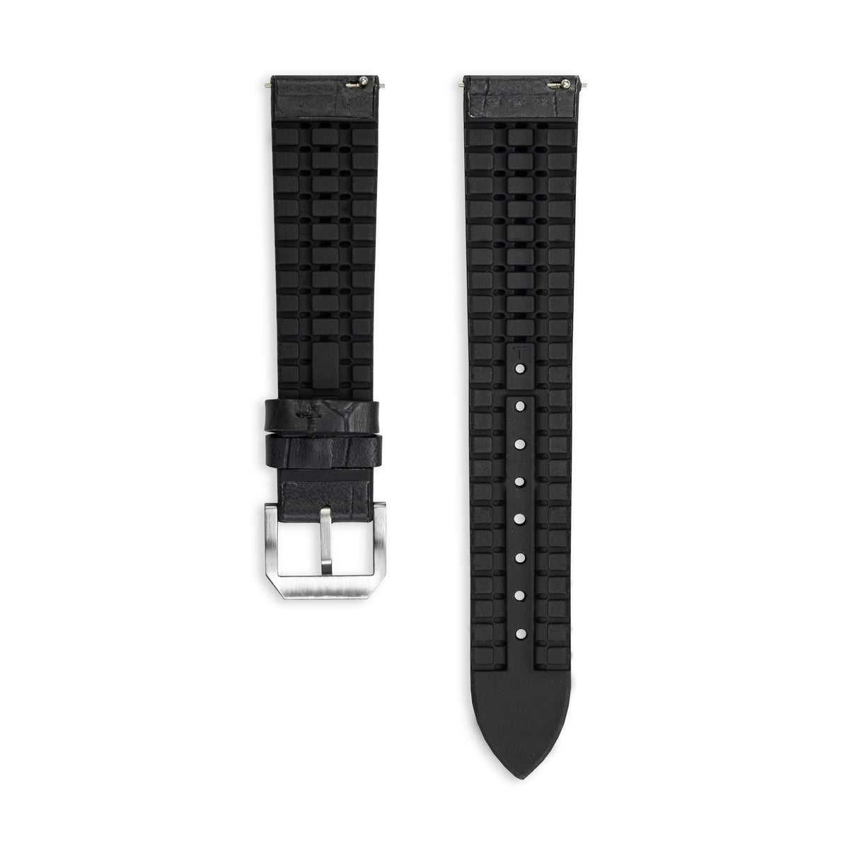Black Croc DuoHide Leather Watch Strap, 20mm - Praesidus