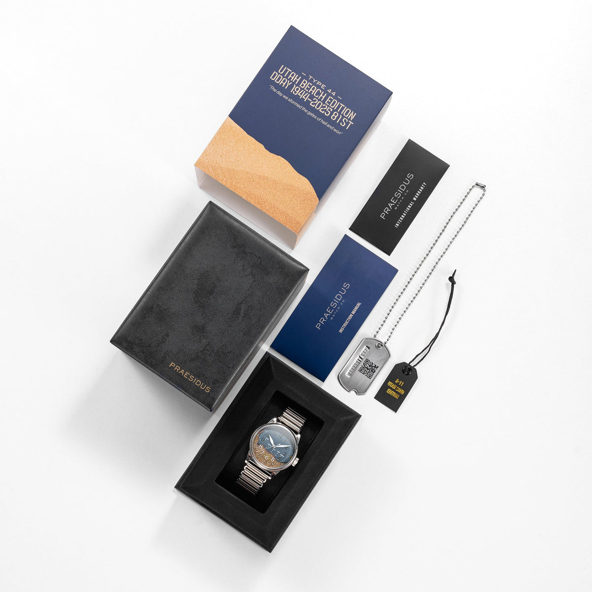 Praesidus Higgins Blue A-11 watch box set with accessories and bonklip steel bracelet