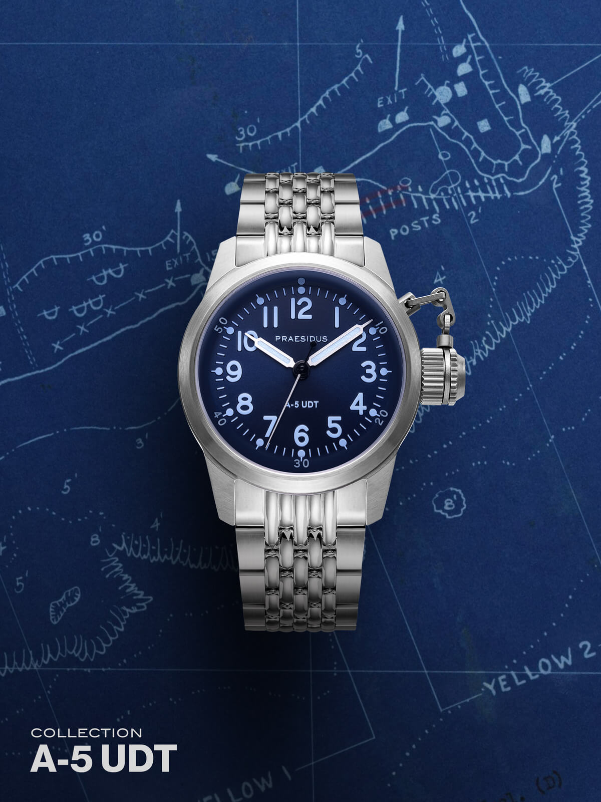 A-5 UDT collection: A-5 UDT dive watch with a blue dial