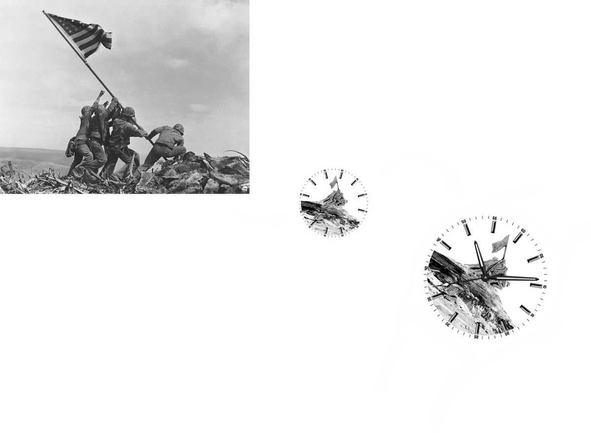 Pacific memorial day A-11 dial watch featuring the raising of the flag on mount suribachi
