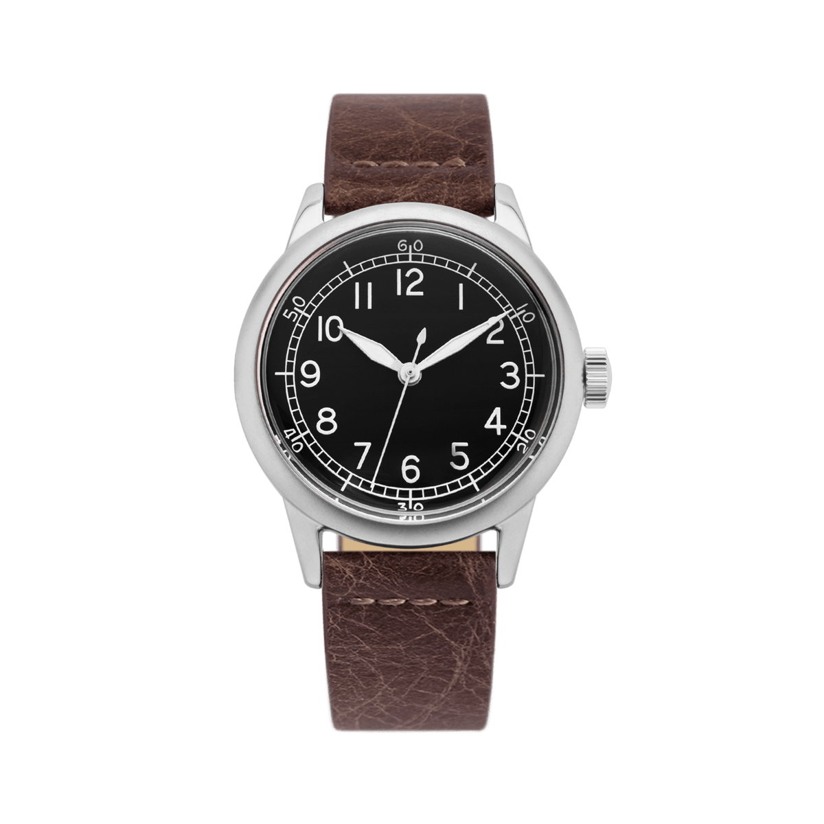 Spec 2 Ameriquartz Original A-11 field watch, black dial, brown leather strap