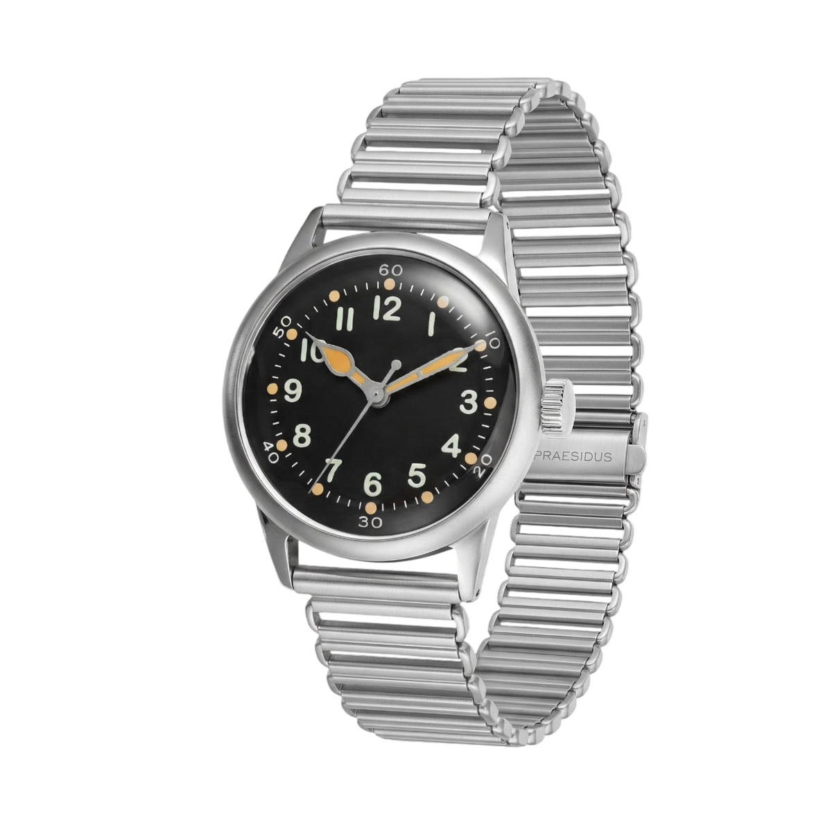 A-11 Tom Rice black dial on Bonklip bracelet, front view