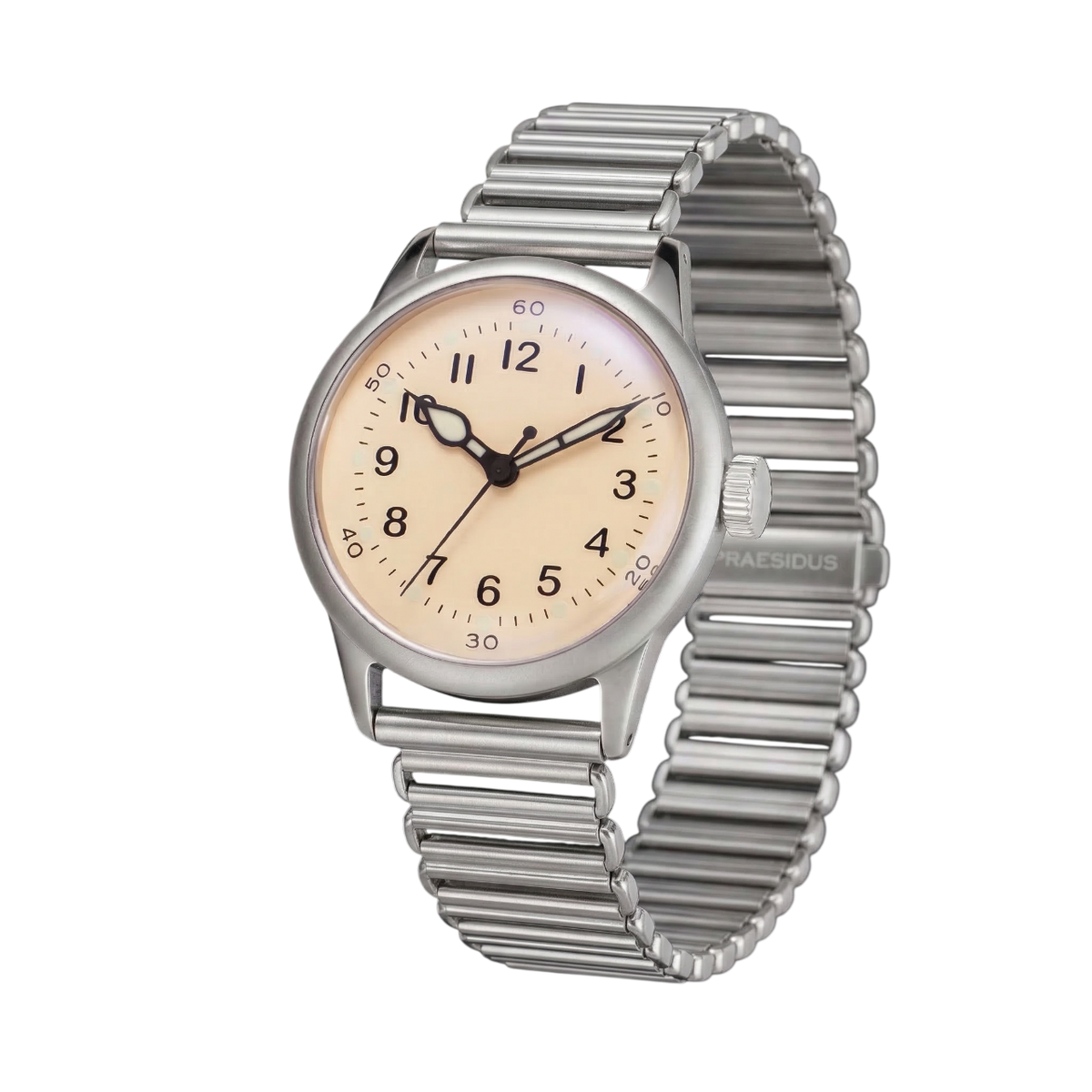 A-11 Tom Rice white dial on Bonklip bracelet, front view