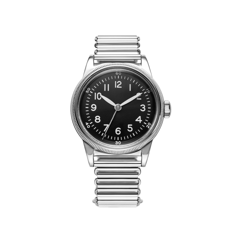 WWII A-11 white military field watch stainless steel with Bonklip bracelet
