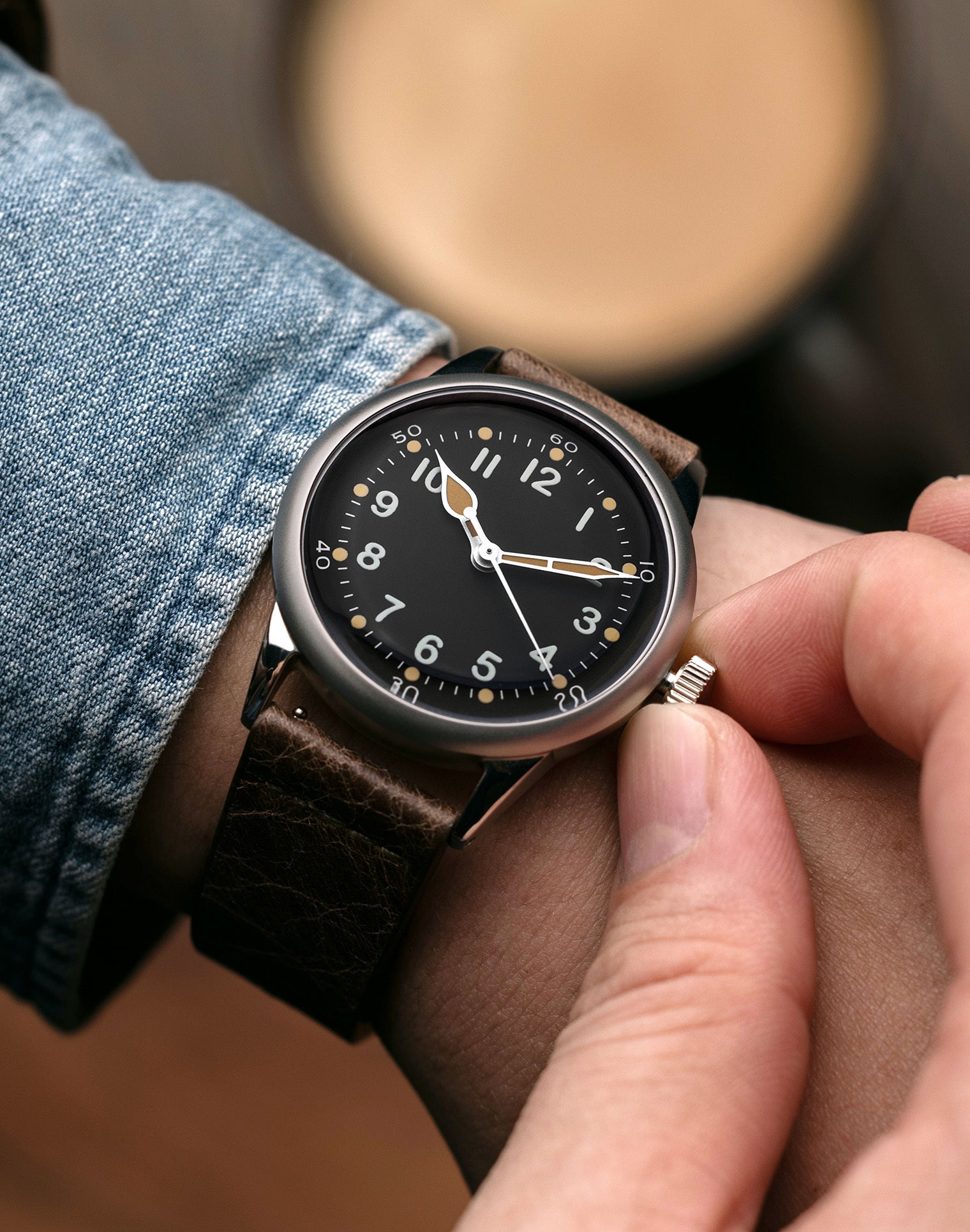 Black Dial Military Watch With Leather Strap Tom Rice | Praesidus