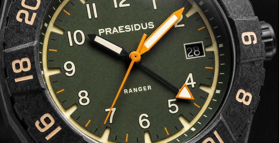 The Ranger GMT hand against its 24-hour scale