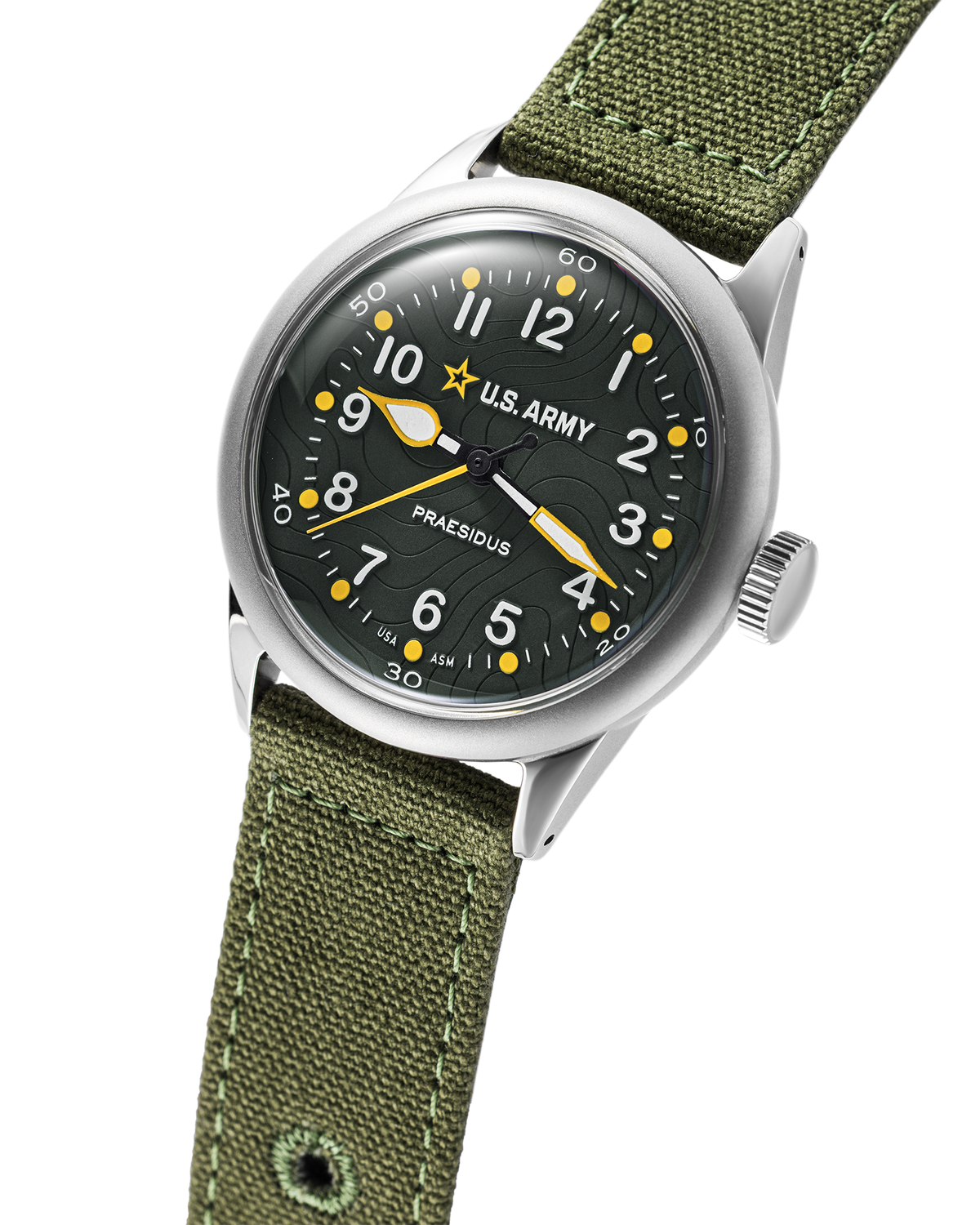 Official U.S. Army A-11 Topo Green Automatic, angled view