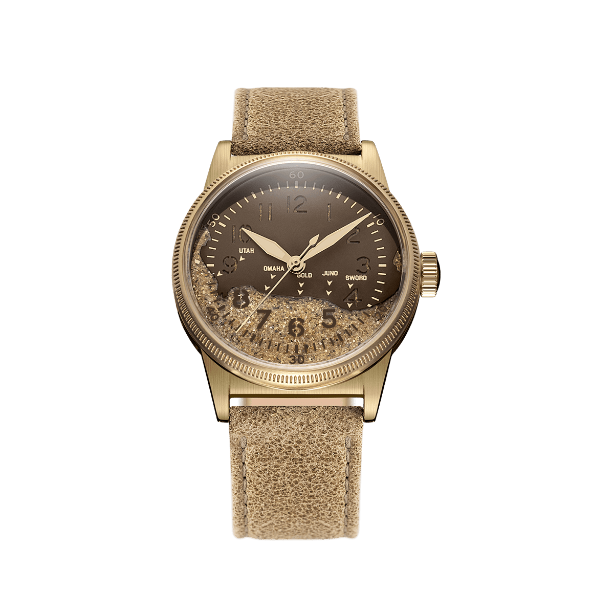Utah Beach Sand MK2 Bronze, D-Day field watch with real Utah Beach sand dial