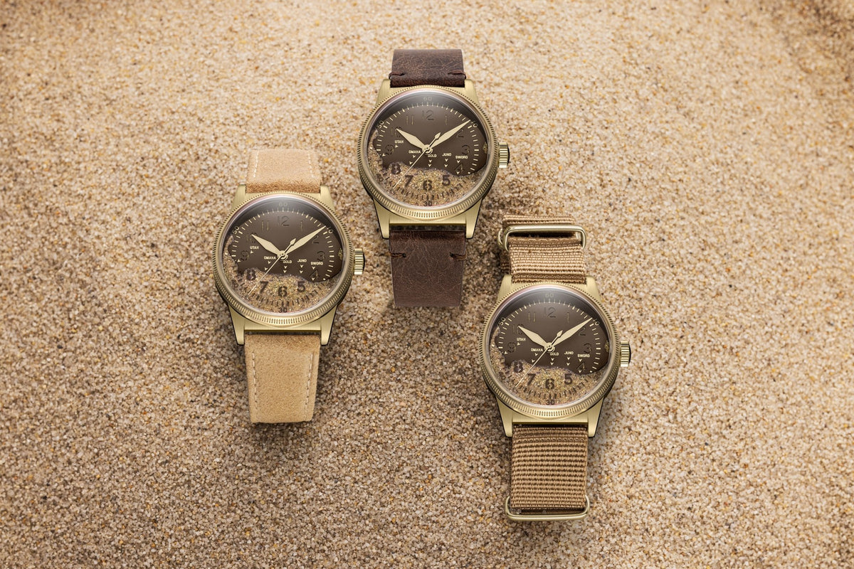 Three D-Day watches with real Utah Beach sand dial 