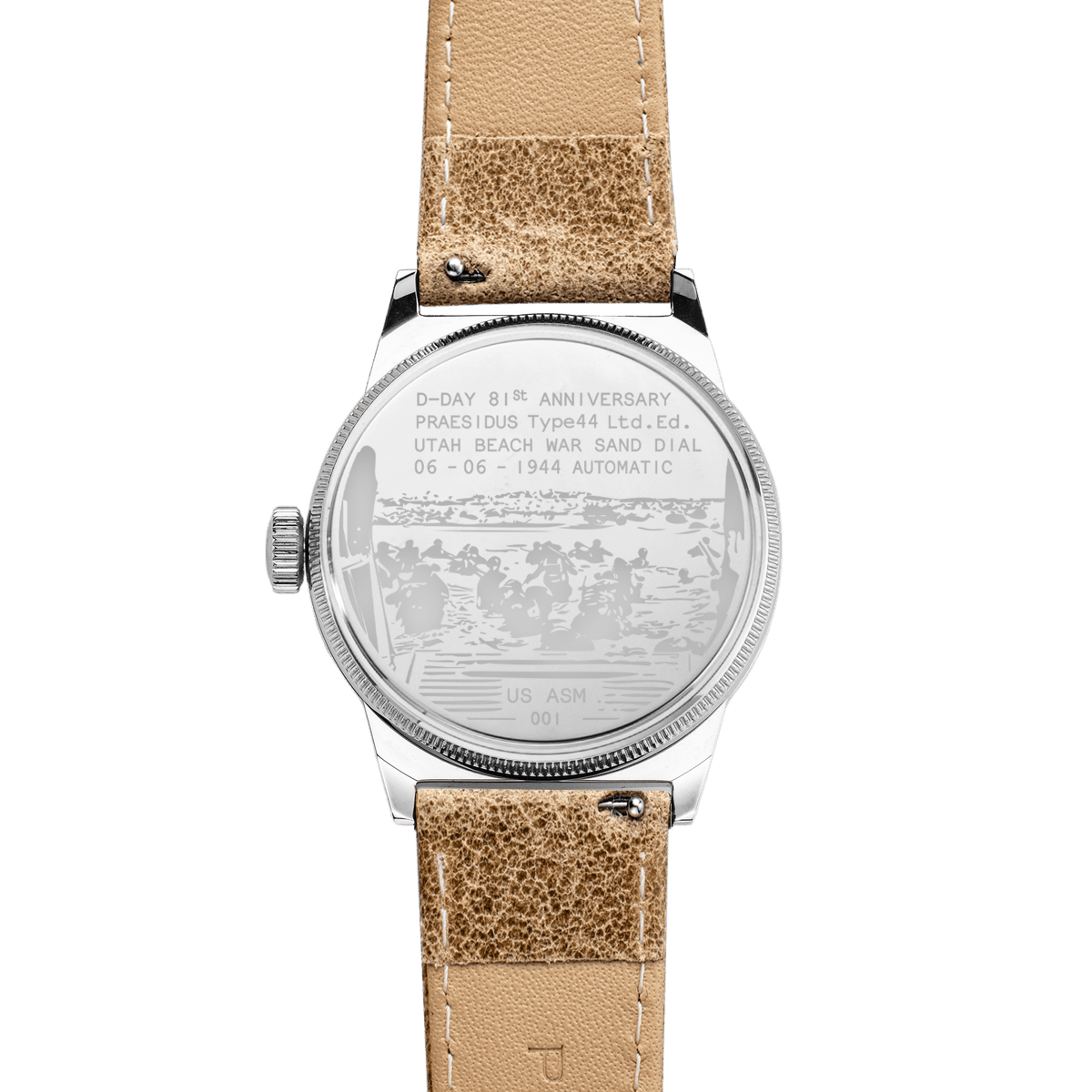Praesidus A-11 UB sand dial watch caseback engraving WWII tribute leather strap