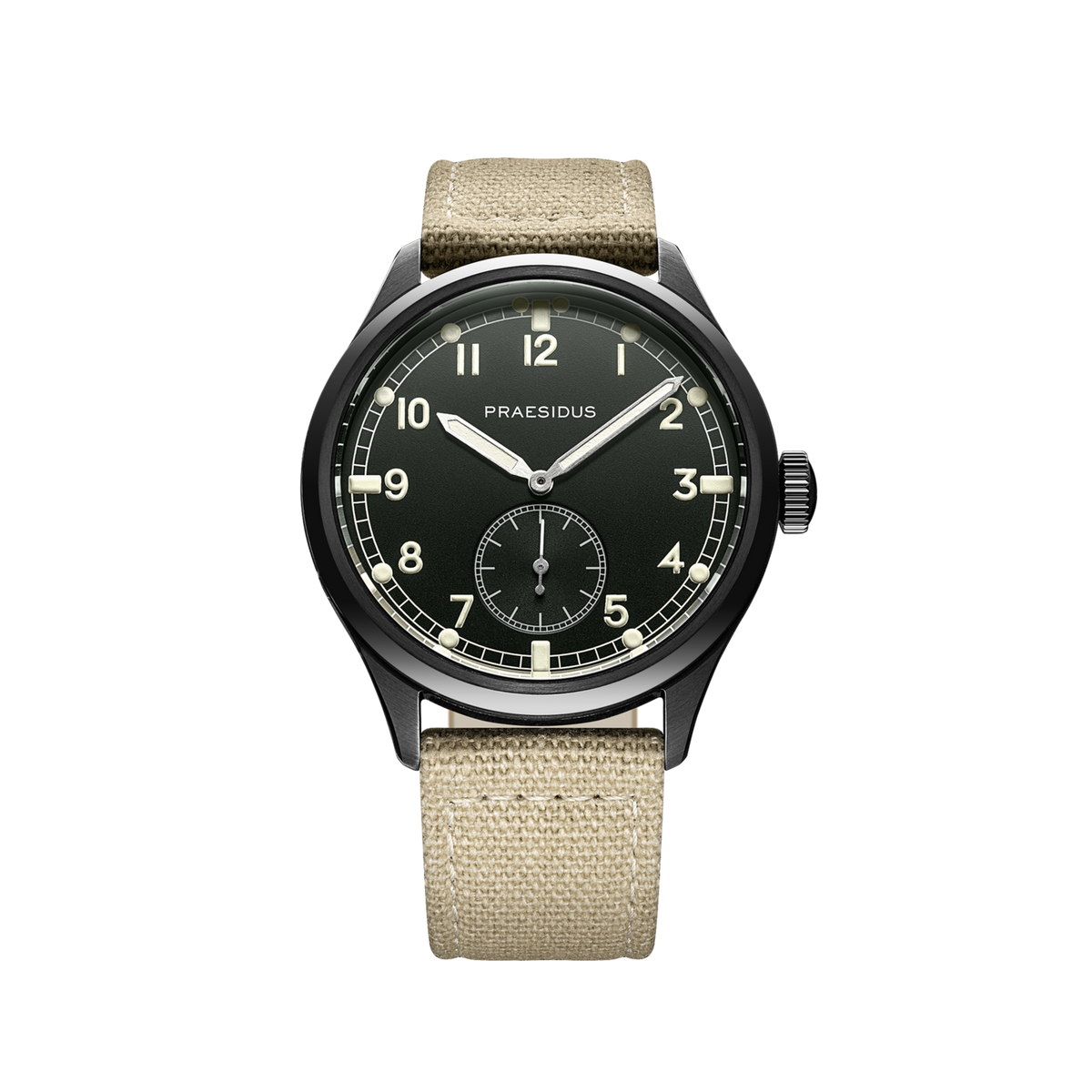DD-45 Field Olive, dark dial with small seconds, beige canvas strap