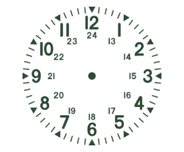 Field watch dial with 24-hour inner ring, illustration