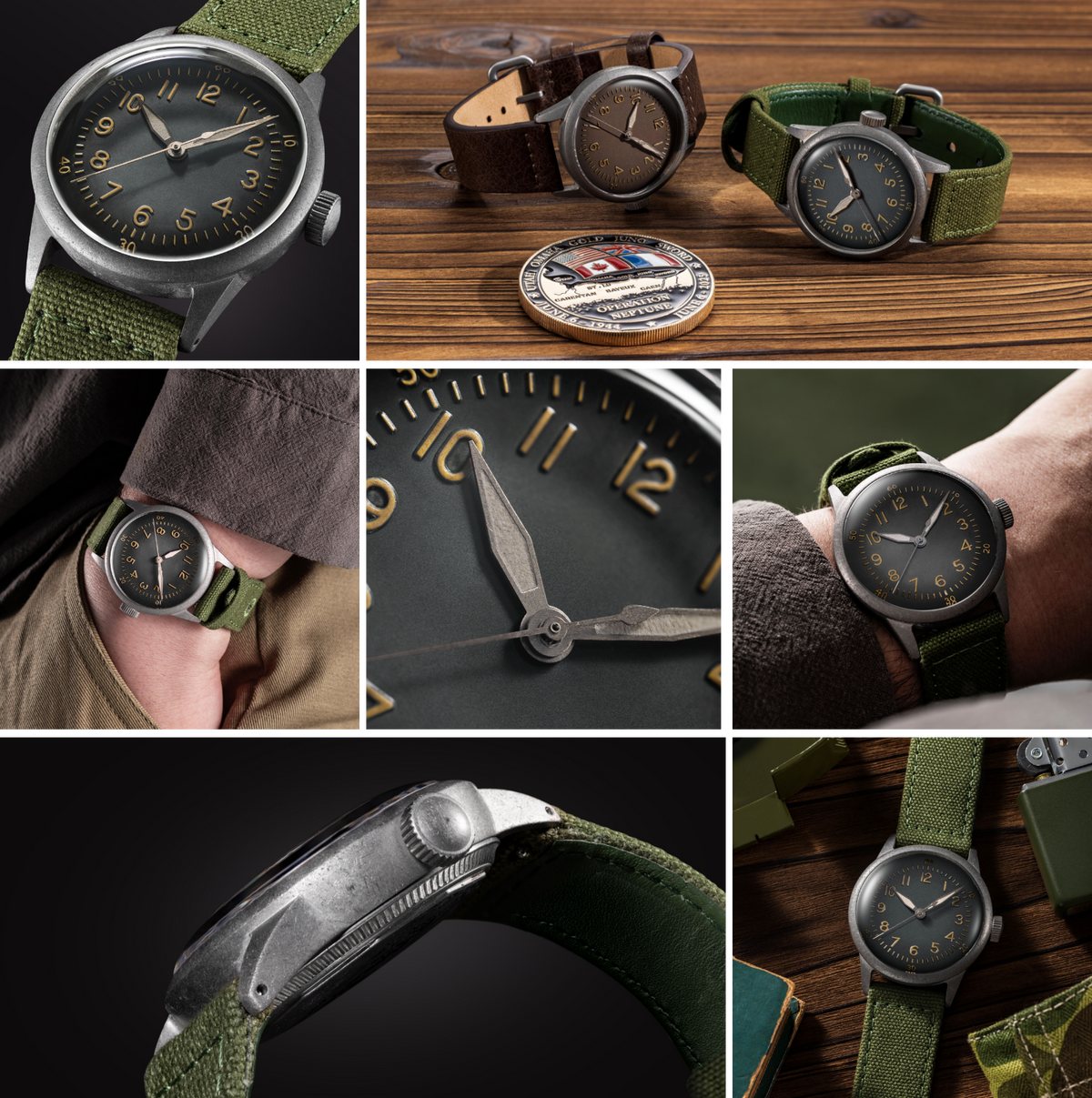 Miyota 9039 automatic movement inside a D-Day commemoration watch assembled in the USA