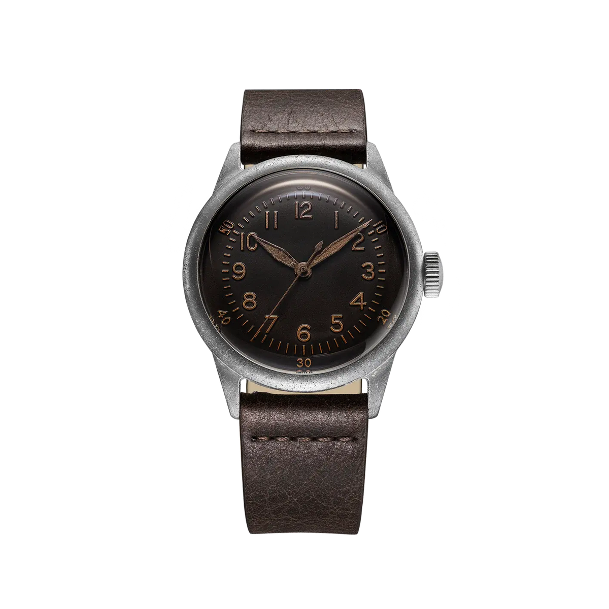 Neptune 44 Patina D-Day watch, aged brown dial, brown leather strap