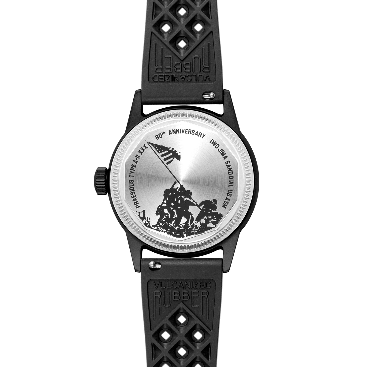 WW2 military watch assembled in USA featuring the raising of the flag on mount suribachi 


