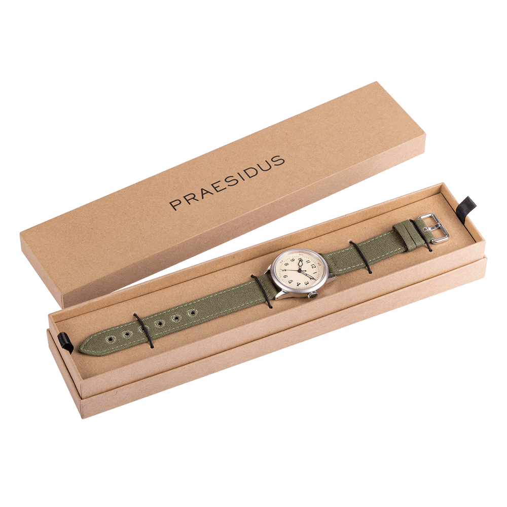 White Dial Military Watch With Canvas Strap Tom Rice | Praesidus